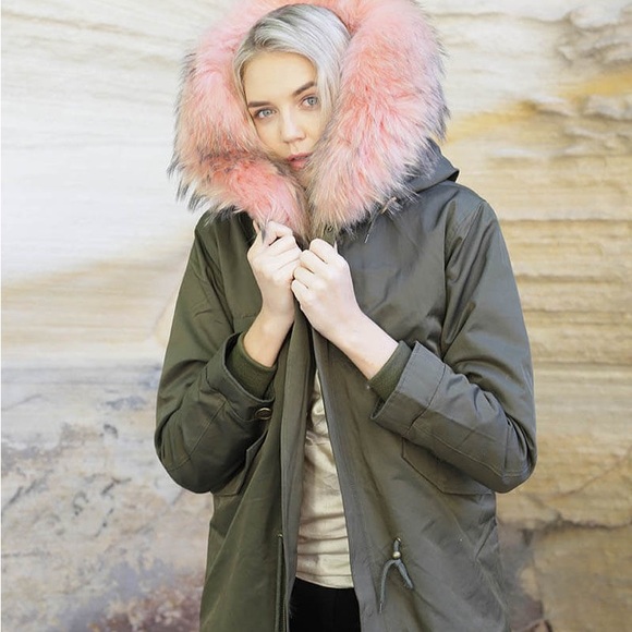 Blonde No.8 Jackets & Blazers - Blonde NO.8 Stockholm Olive Parka with Pink Fur Trim 34
